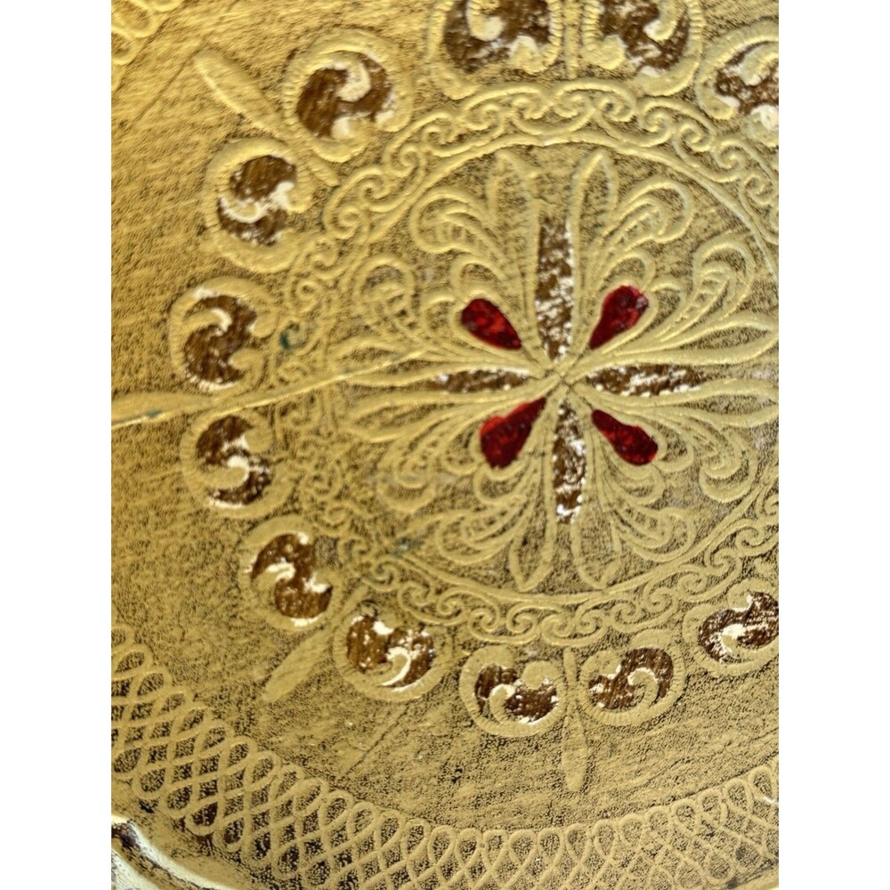Vtg Italian Gold Florentine Wood Serving Tray Red Blue Toleware 11" Hand painted - Picture 9 of 15